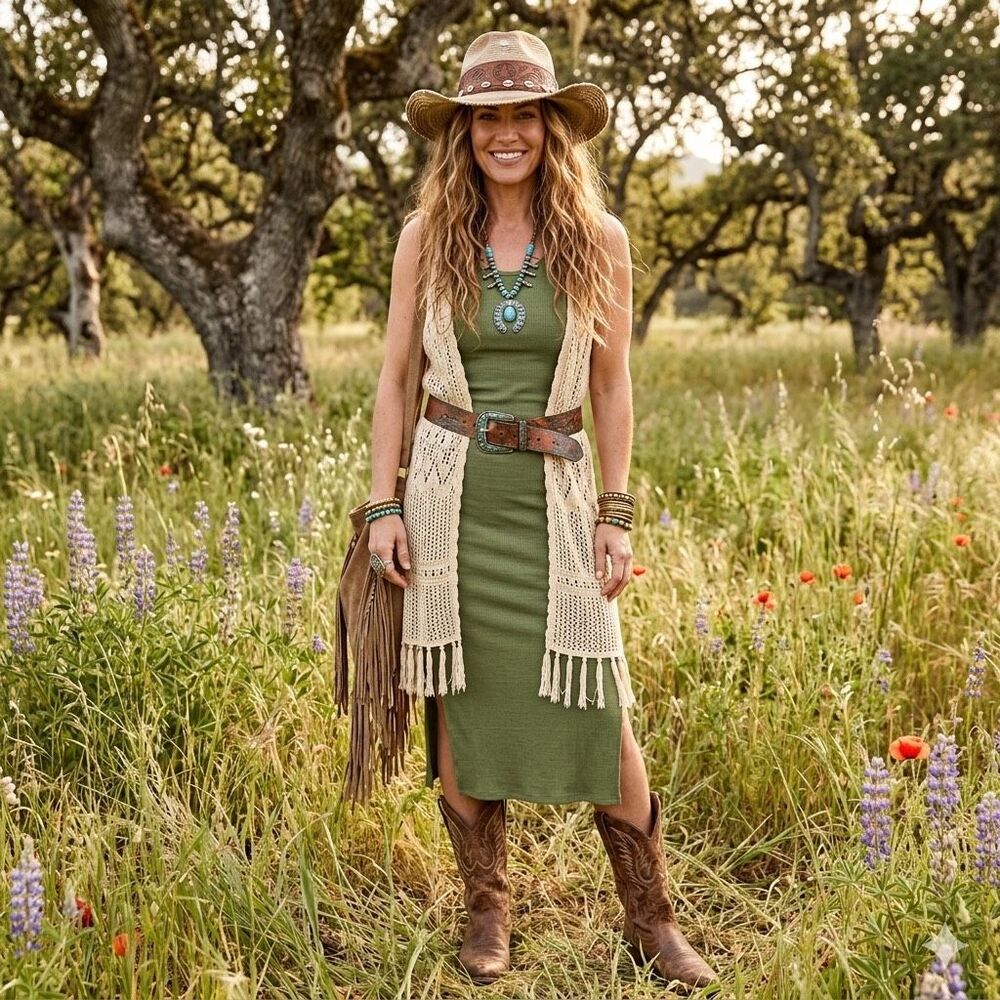 Roxy Olive Green Midi‎ Dress Sleeveless Ribbed Side Slit Bodycon Boho